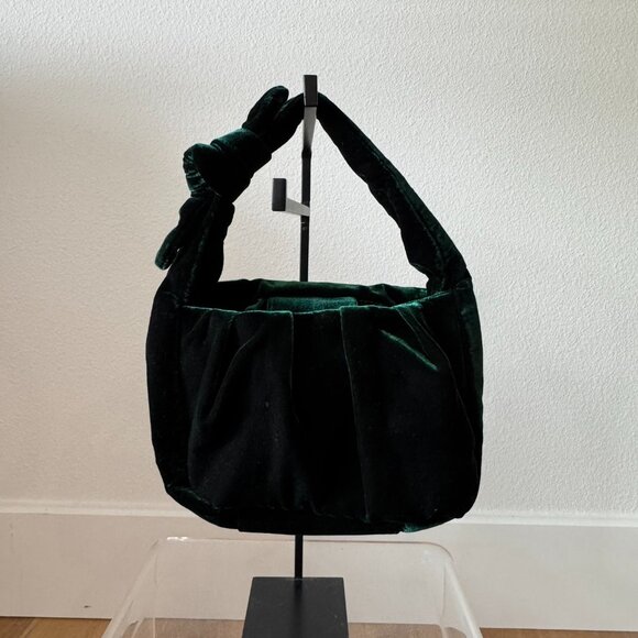 J.Crew Velvet Double Knot Handbag Old Forest Emerald Green NWOT - Picture 9 of 10